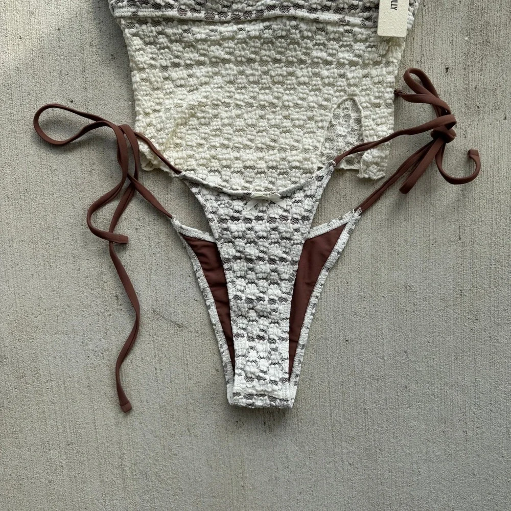 Sea Molly Floral Lace Tankini Set Women's Size XS Brown Cream Bikini